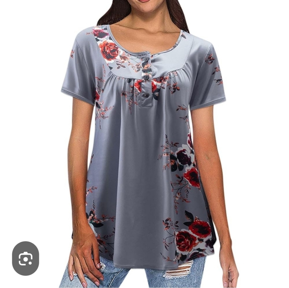 Floral Gray and Red Women's Top